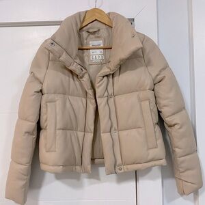Abercrombie Mini Puffer XS-Beige Faux Vegan Leather
